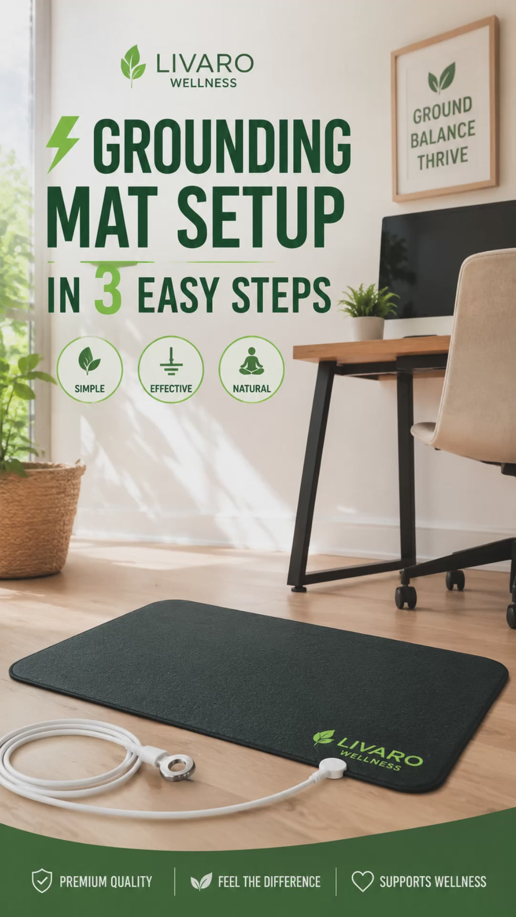 Livaro Wellness Grounding Mat for Desk & Home Office | Premium Earthing Mat for Indoor Use